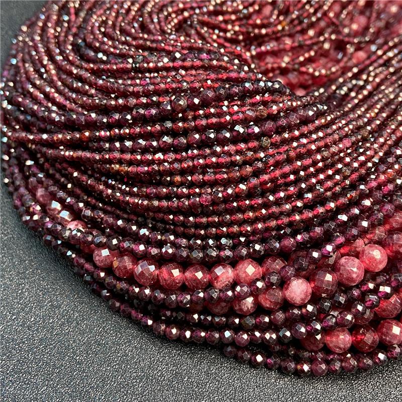Natural Red Garnet Faceted Round Beads Shinny Stone For Jewelry Making DIY Bracelet Necklace Strand Woman Jewelry Accessories