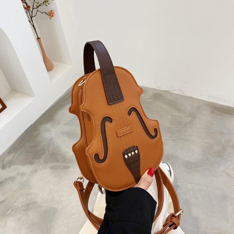 1pc Violin Shaped Crossbody Bag  Creative Sling Backpack  Trendy PU Leather Shoulder Bag