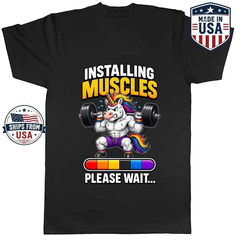 Installing Muscles Unicorn Weightlifting Graphic T-Shirt