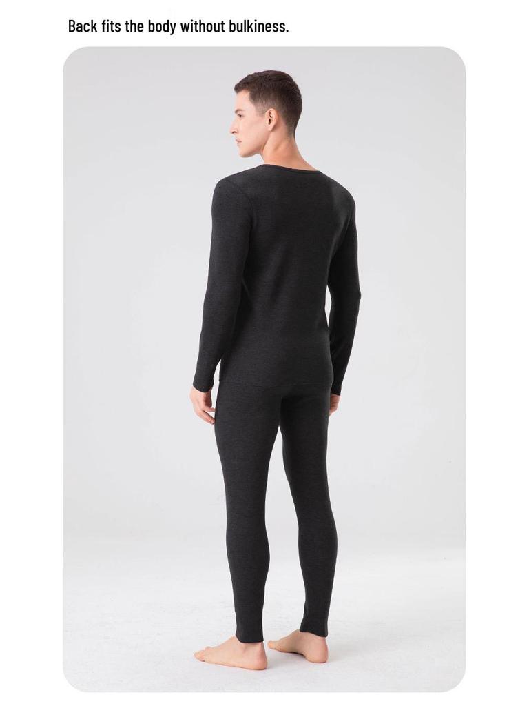 Men's Wool-Silk-Acrylic Seamless Fleece-Lined Warm Underwear Set