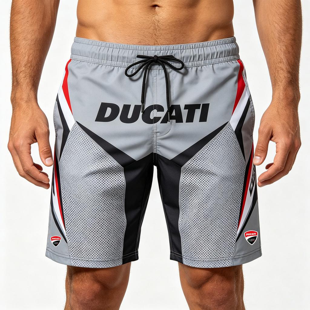 Ducati Pánské rychleschnoucí plavky Racing 3D Print, Plážové boardshorty se stahovací šňůrkou v pase pro letní sporty a volný čas