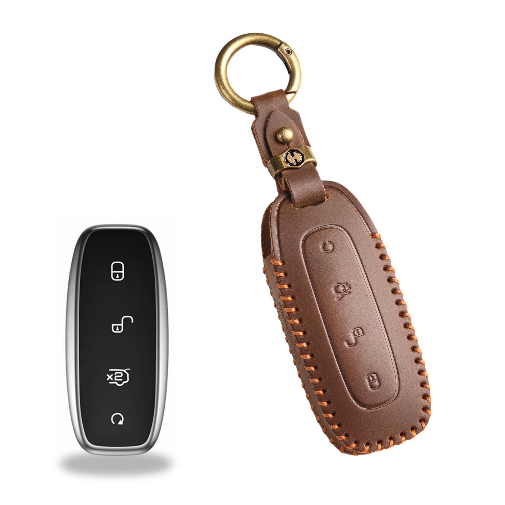 

Applicable Tengshi D9 Key Cover Dm-I Case Ev Tengshi D9 Special Car Key Bag Buckle Genuine Leather Men коричневый