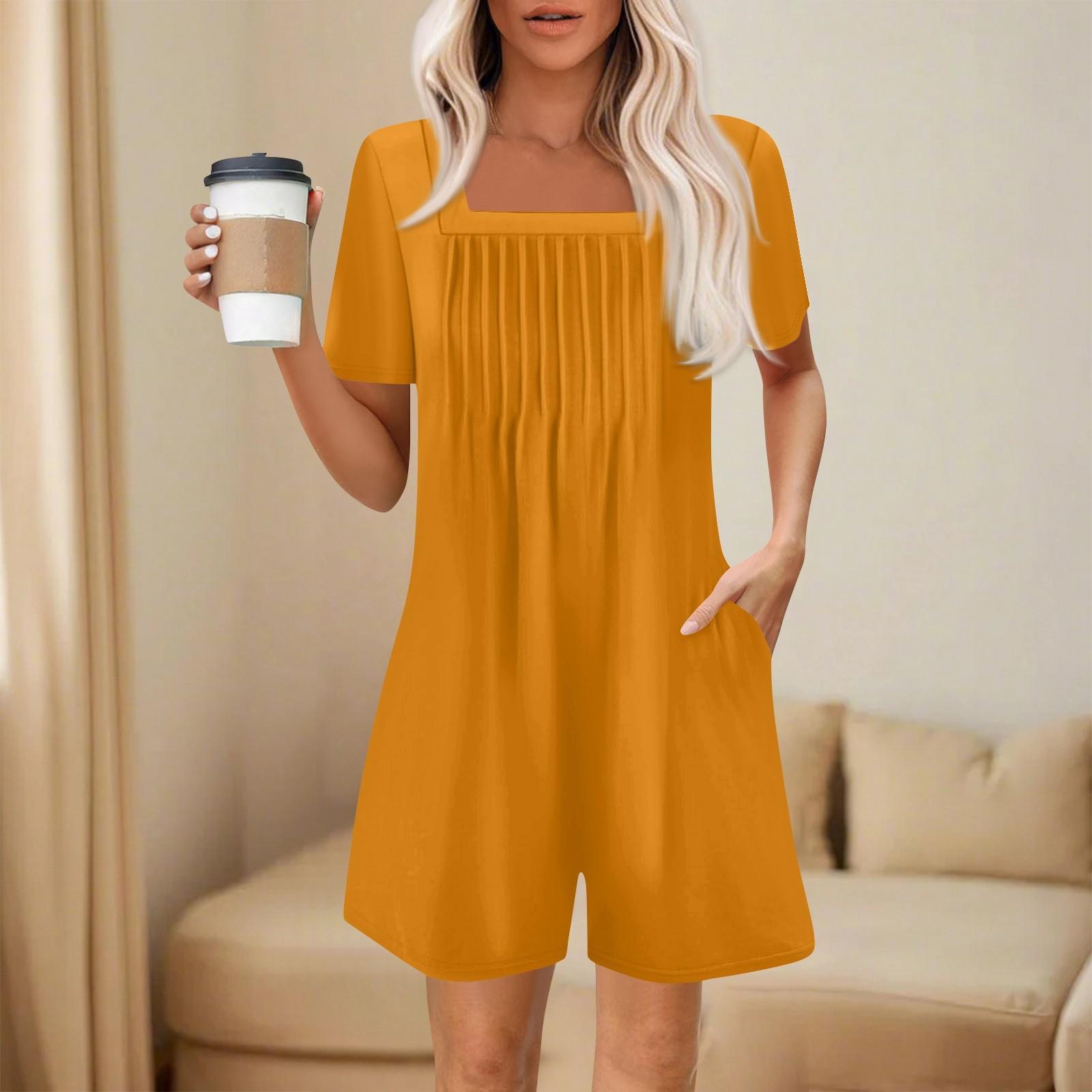 

Женский модный и повседневный комбинезон с короткими рукавами и карманами, принтованный комбинезон-шорты XL жёлтый