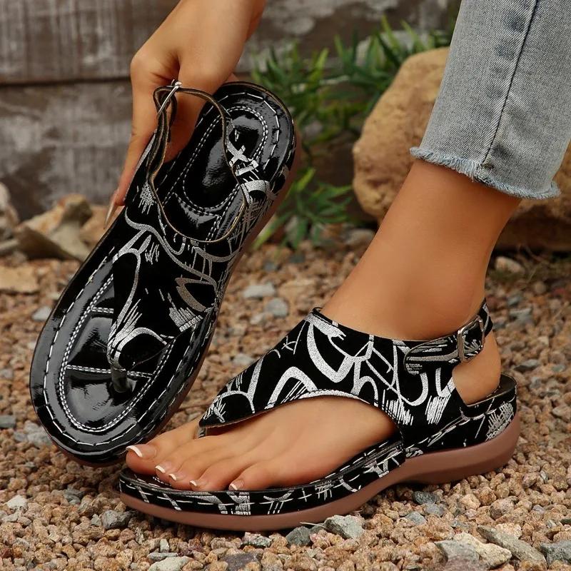 2024 Pantofi de talie mare pentru femei Flip-flops Sandale pentru femei în aer liber Sandale casual pentru femei cu vârf rotund Pantofi cu curea cu cataramă pentru femei