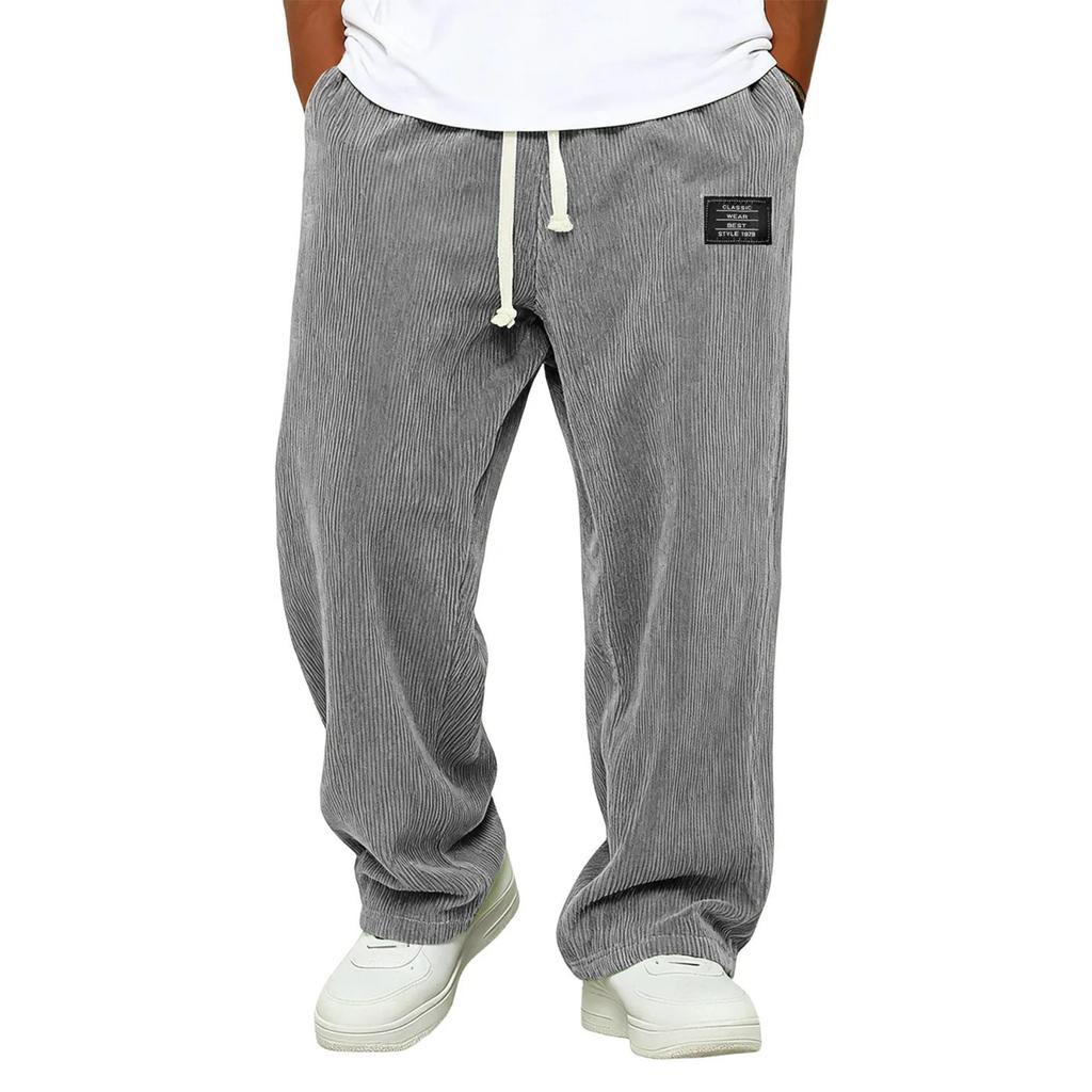 Men's Loose Fit Corduroy Wide Leg Pants with and Pockets, Color Casual Trousers