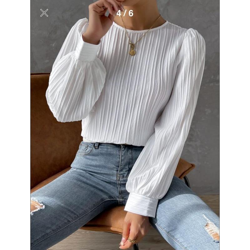 New Spring Round Neck Long Sleeve Loose Blouse Women Solid Color Office Shirt Ladies Casual Simple Tops Female Solid Color  Fashion Elegant Clothing