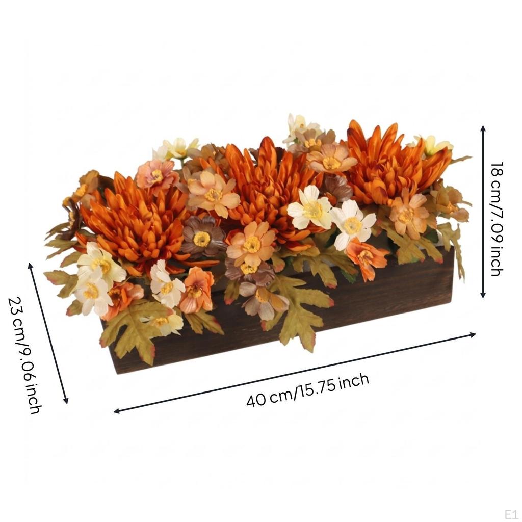 Faux Chrysanthemum Arrangement Autumnal Artificial Flowers In Box Rustic Flower Centerpiece for