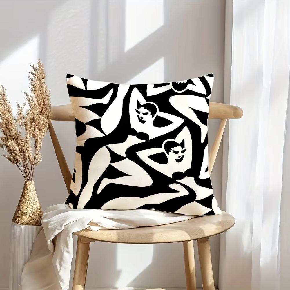 Black And White Art Cushion Cover Pillowcase Ultra Soft Skin Friendly Fabric Cloud Like Comfort & Concealed Zipper