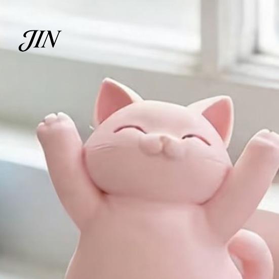 Unique Cat Gifts 3D Printed Pink Hugging Figurine, Adorable Sitting Kitten Statue with Raised Paws, Mechanical Balance Ornaments Kawaii Desk