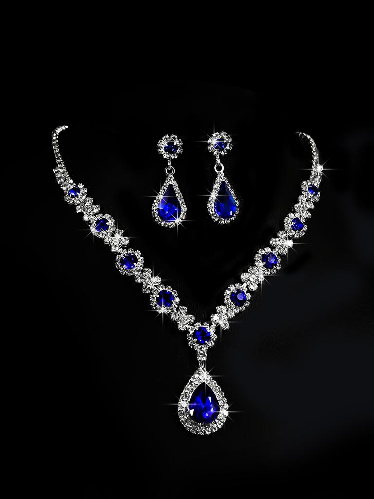 Conjunto de Colar e Brincos de Diamante de Luxo Acessórios para Festa Vestido de Casamento Jantar Corrente de Colar e Brincos de Strass da Moda para Meninas