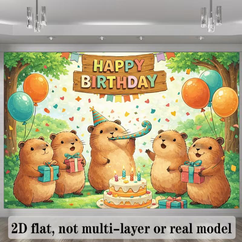 2D Capybara Happy Birthday Backdrop Outdoor Party Photography Background