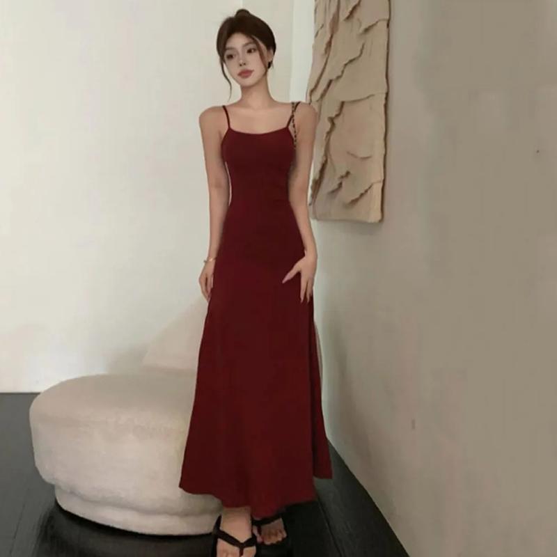 WTEMPO Culoare uni talie înaltă rochie camisole casual femei vară subțire fără spate fără mâneci rochii lungi pentru club de petrecere