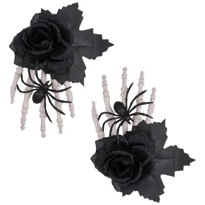 Halloween Haarspange mit schwarzer Rose Knochenkralle Spinnen Totenkopf Design für Damen Mädchen Party Zubehör