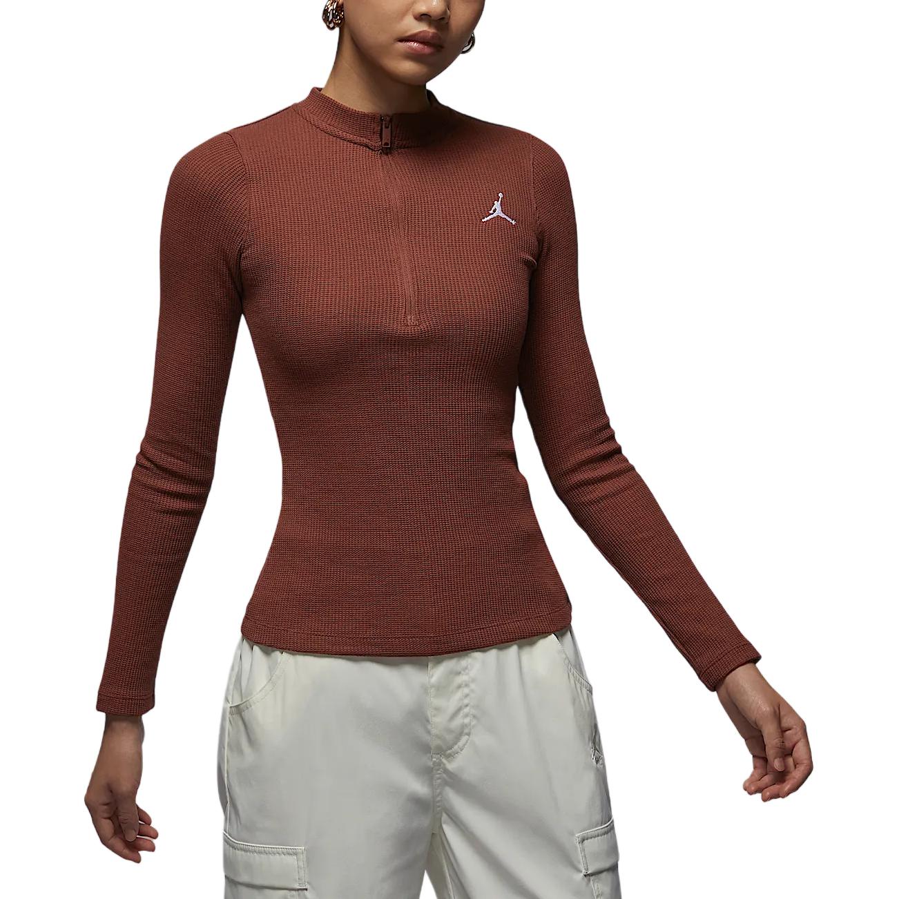

Jordan FW24 Comfortable Soft Slim Fit Long Sleeve Knit Top Women tops Brown White HF9469231 M