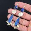 Natural Lapis Lazuli Gemstone 925 Sterling Silver Drop/Dangle Earrings For Women
