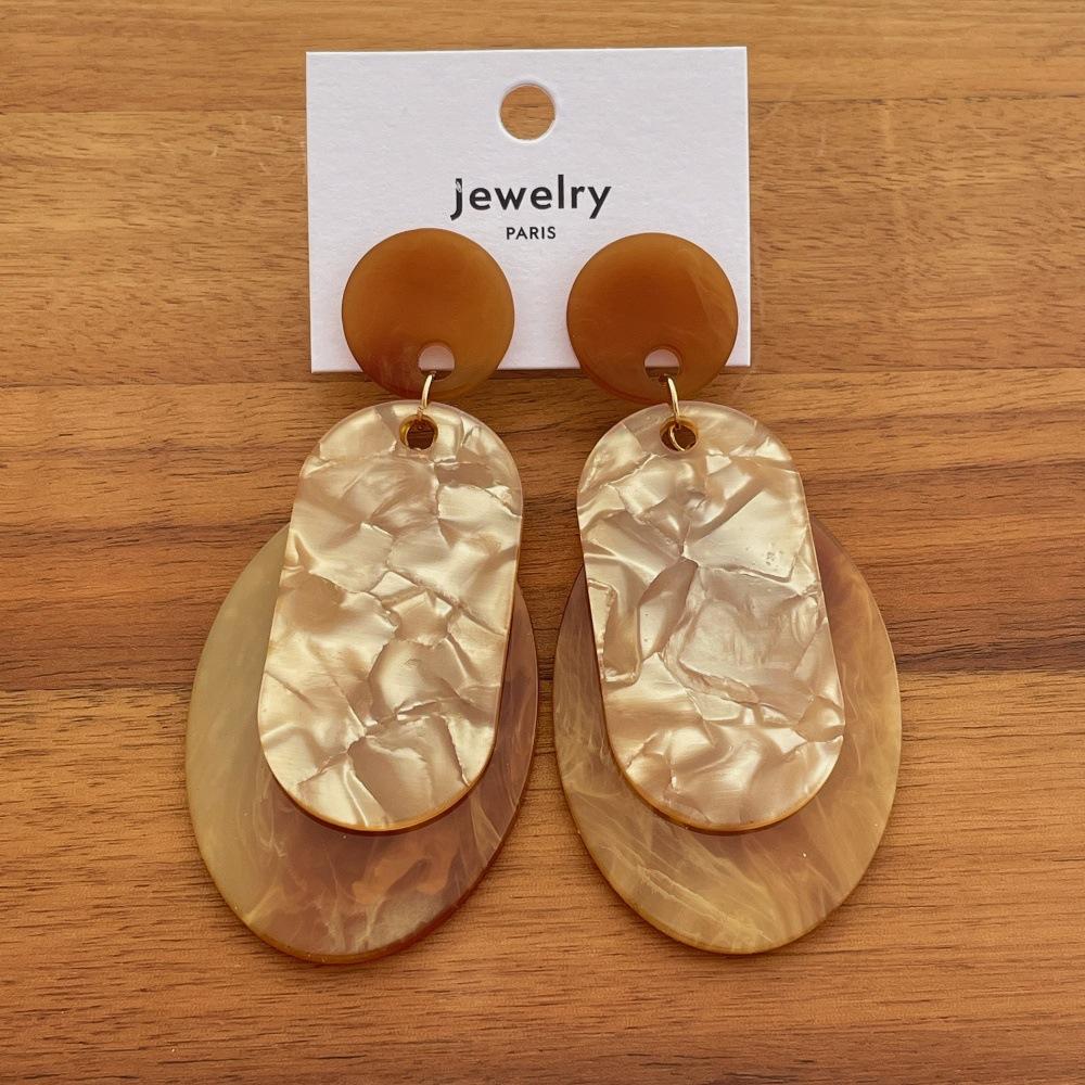 Gradient Resin Geometric Oval Earrings Exaggerated Elegant Women Jewelry