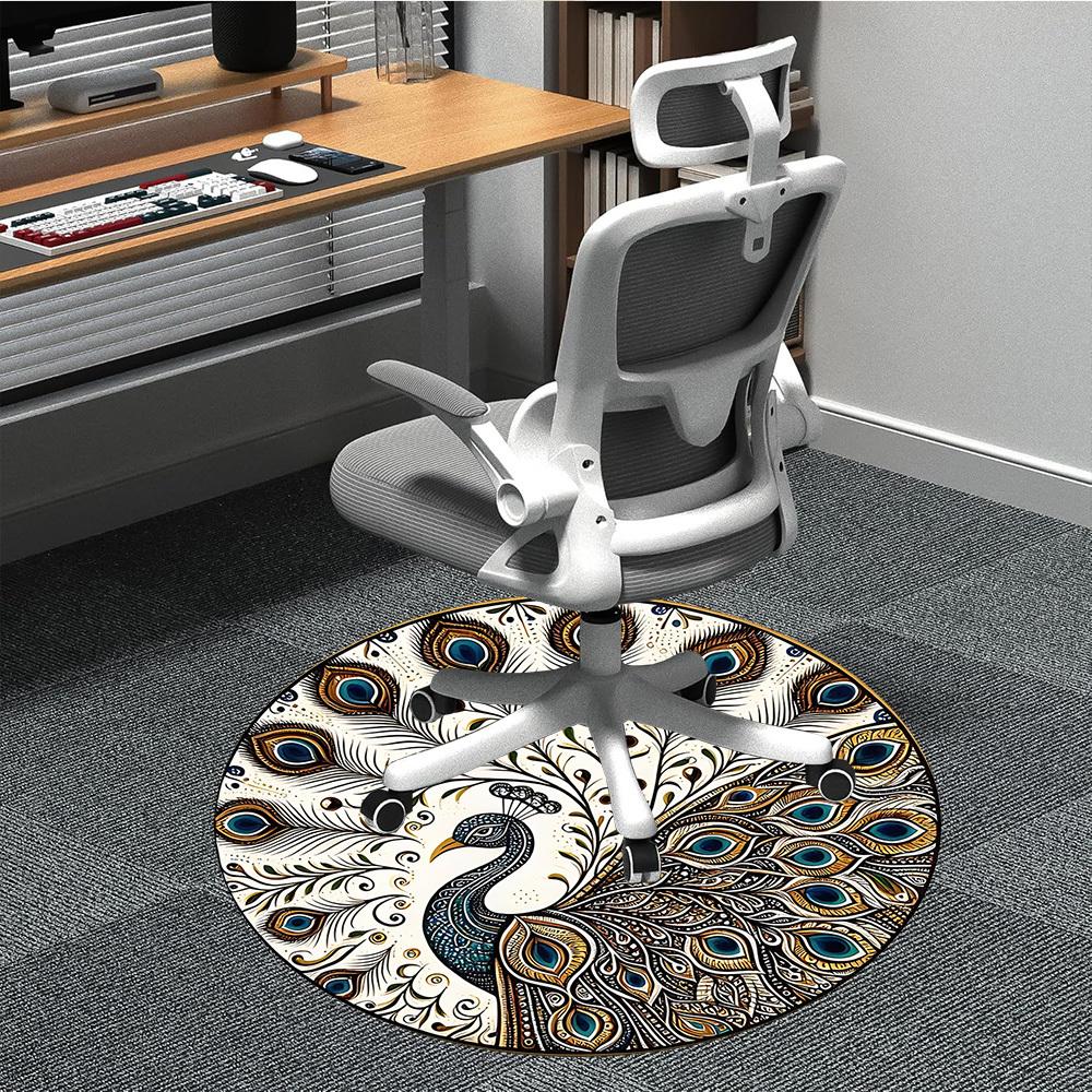 

1pc Peacock Feather Office Round Area Rug, Under Office Chairs Bedroom Living Room Home Decor, Room Deco, Available in Various Sizes 80cm