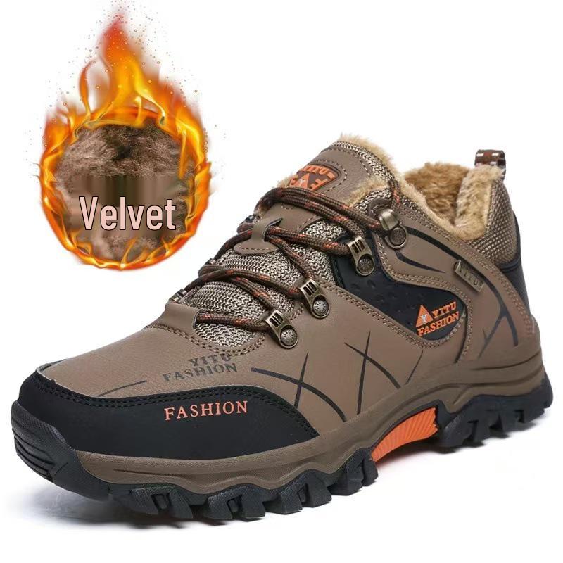Men's Waterproof Winter Hiking Boots with Fleece Lining, Non-Slip, Wear-Resistant, Durable Outdoor Shoes for Construction and Labor Protection.