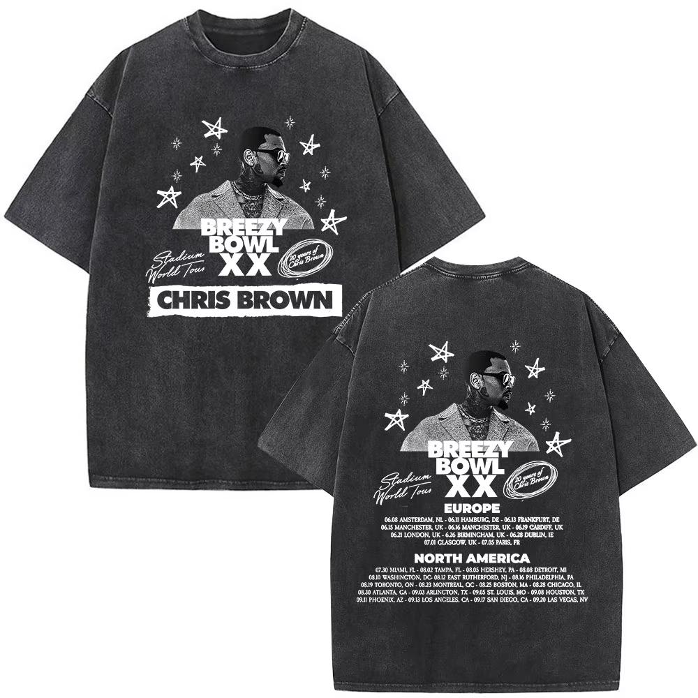 T-shirt Chris Brown Breezy Breezy Bowl XX Tour T-shirt Lavate Vintage Moda Uomo Hip Hop Manica Corta Streetwear