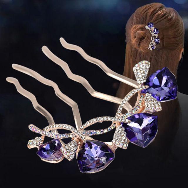 Elegance Women Bowknot U Shape Rhinestone Hairpins Metal Hair Sticks Hairclip Bridal Wedding Banquet Hair Accessories Headwear