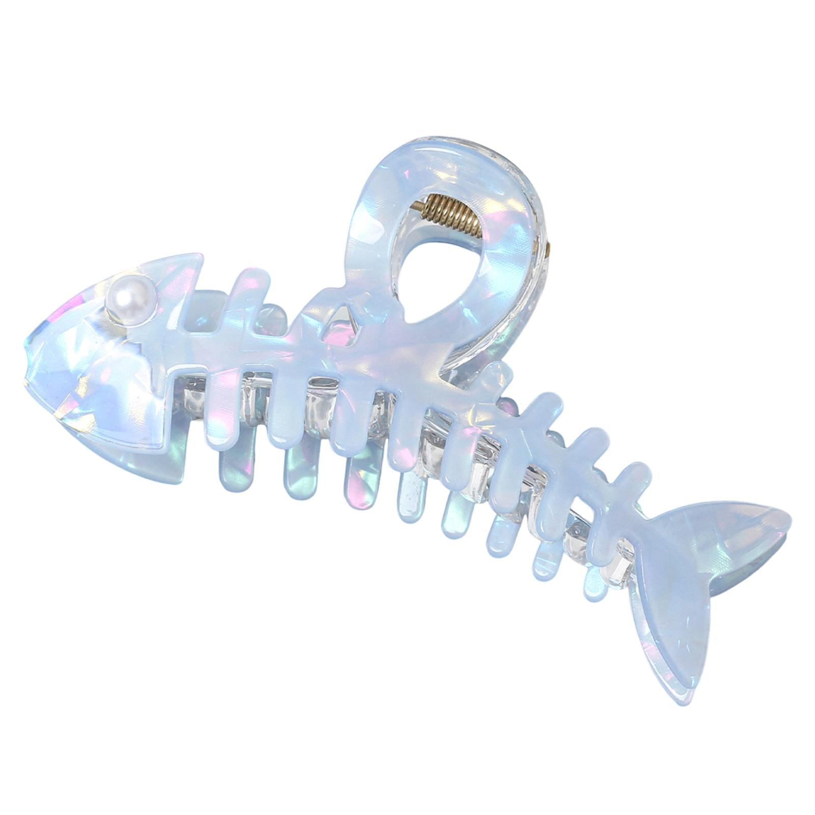 

Pearlescent Girls Hair Claw Creative Fish Bone Shaped Shark Gripper For Women Trendy Hair Decor Accessories INS Style Hair Clips светло-синий