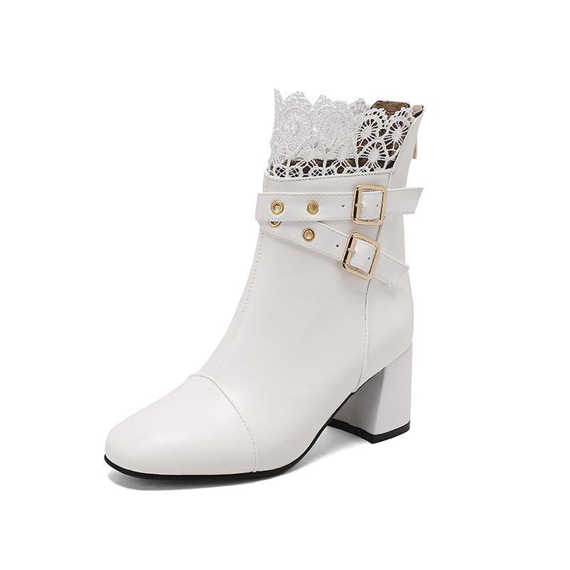 

Женские ботильоны на высоком каблуке осень-зима новые цвета римские ботильоны толстый каблук женская обувь большого размера 45 белый
