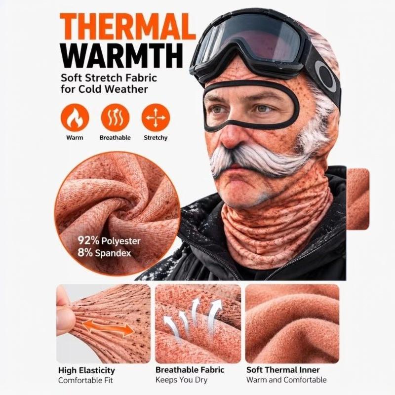 Funny Old Man Ski Mask Realistic Face Summer 3D Printed Full Face Mask For Skiing Snowboarding Outdoor Sports