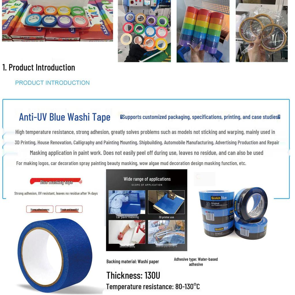 Blue Washi 3D Texture Tape: Anti-UV, High Temperature, No Residue, Beautiful Texture, Masking Tape.