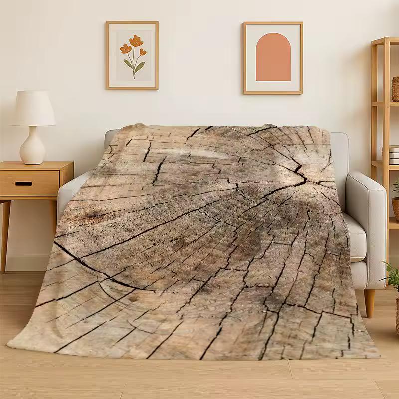 Natural Wood Grain Retro Tree Rings Flannel Blanket Soft Throw Blanket for Bedroom Living Room Bed Travel Picnic Nap Cover Gift