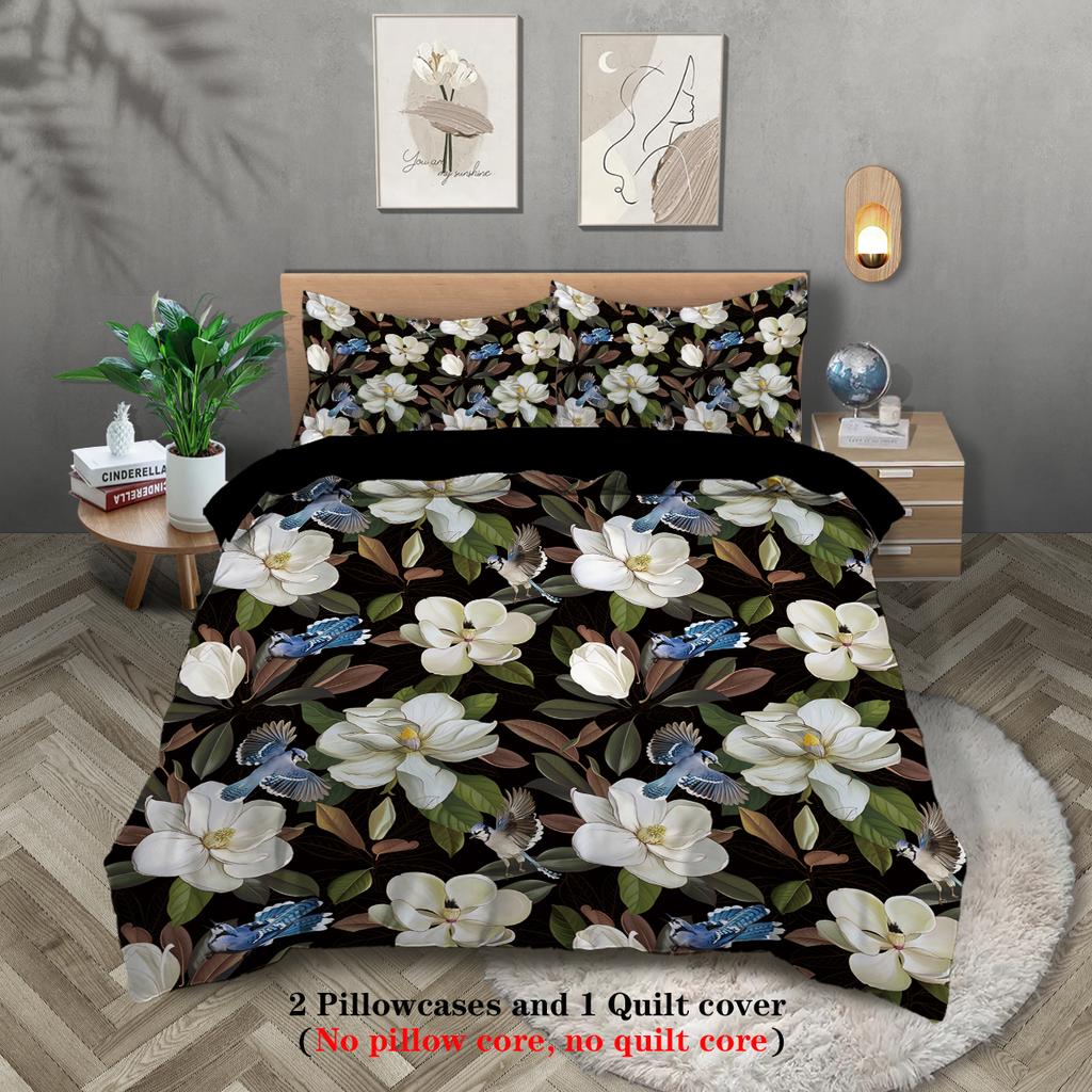 3-piece natural floral pattern printed down duvet cover (1 duvet cover+2 pillowcases, no core) bedding set