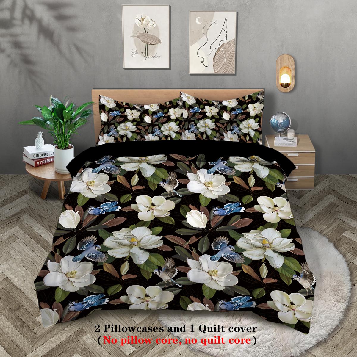 

3-предметный пуховый пододеяльник с принтом в виде натурального цветочного узора (1 пододеяльник+2 наволочки, без наполнителя) комплект постельного белья 135x200cm-EU-Single