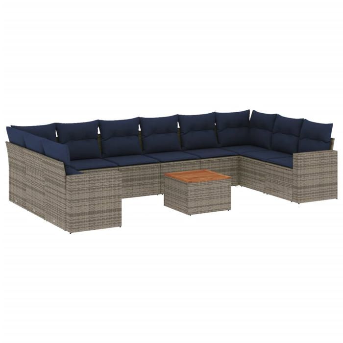 VidaXL Salon de Jardin avec Coussins 11 pcs, Canapés de Patio, Ensemble de Meubles, Mobilier de Terrasse Exterieur, Gris 3256628