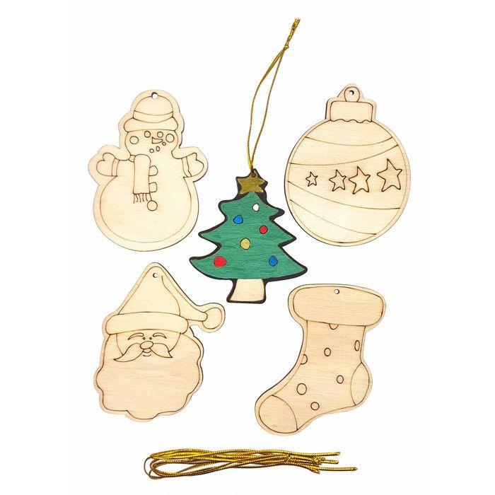 Suspensions de Noël en bois à décorer 8,7 x 6,5 cm 5 pièces