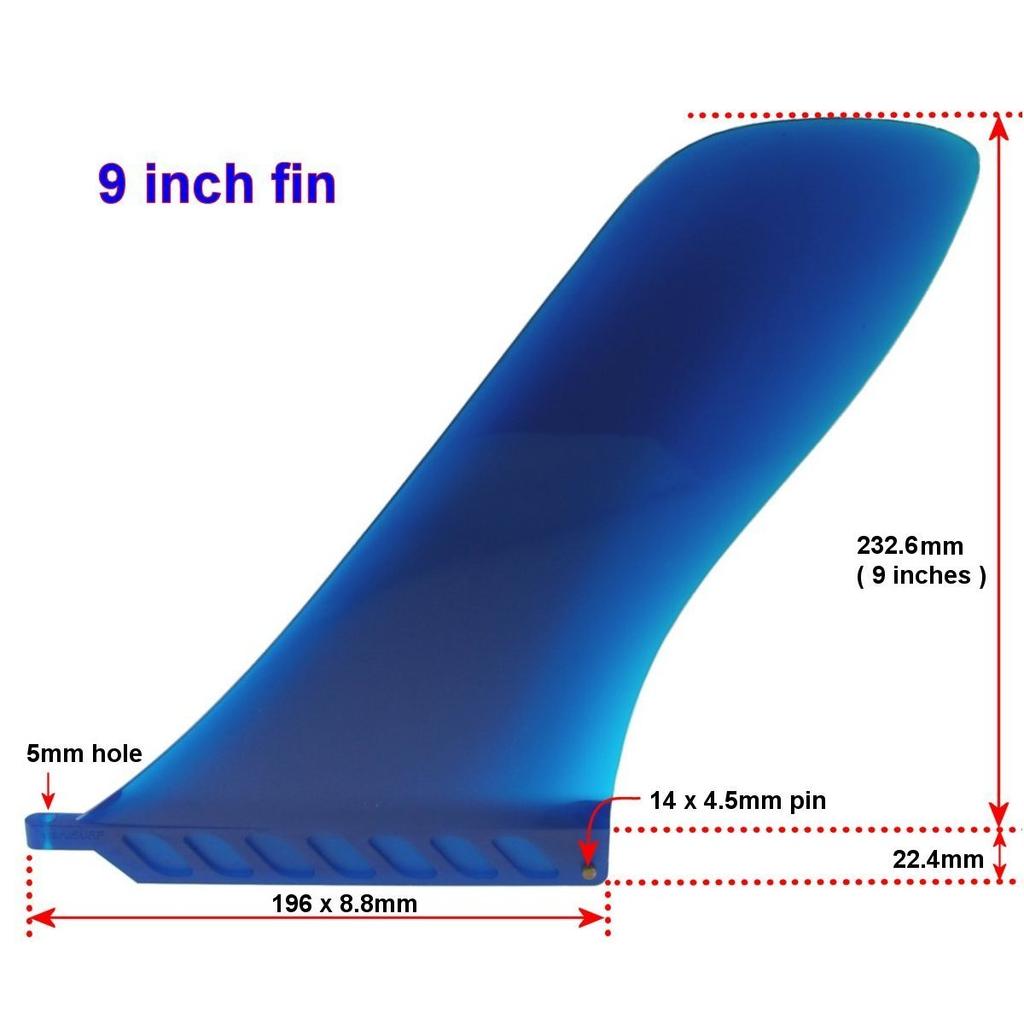 saruSURF 9" Safety Flex Soft Center Fin for Longboards, SUPs, AirSUPs, and Raceboards - Blue with 14x14 Screws
