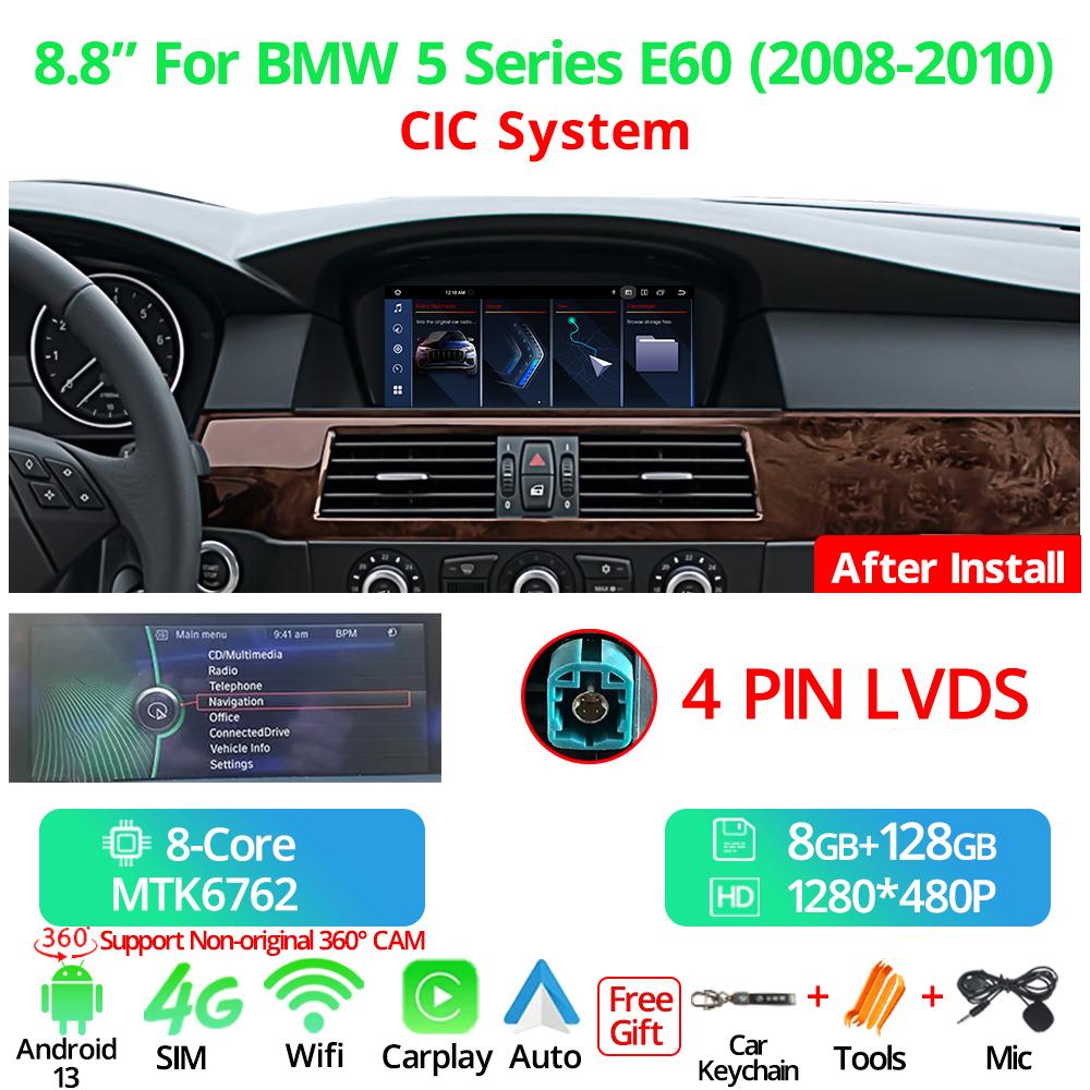 8.8" Wireless Carplay Auto Car Radio For BMW 5 Seires E60 LHD 2006-2012 CCC CIC System Android 13 GPS Multimedia Video Player FM BT