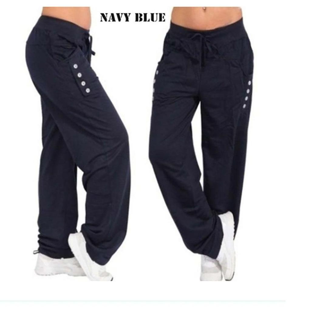 Women's Fashion Casual Pants Loose Lace-up Slim-fit Fitness Pants, Women's Running Training Yoga Pants, Thick Button Loose Wide Leg Pants