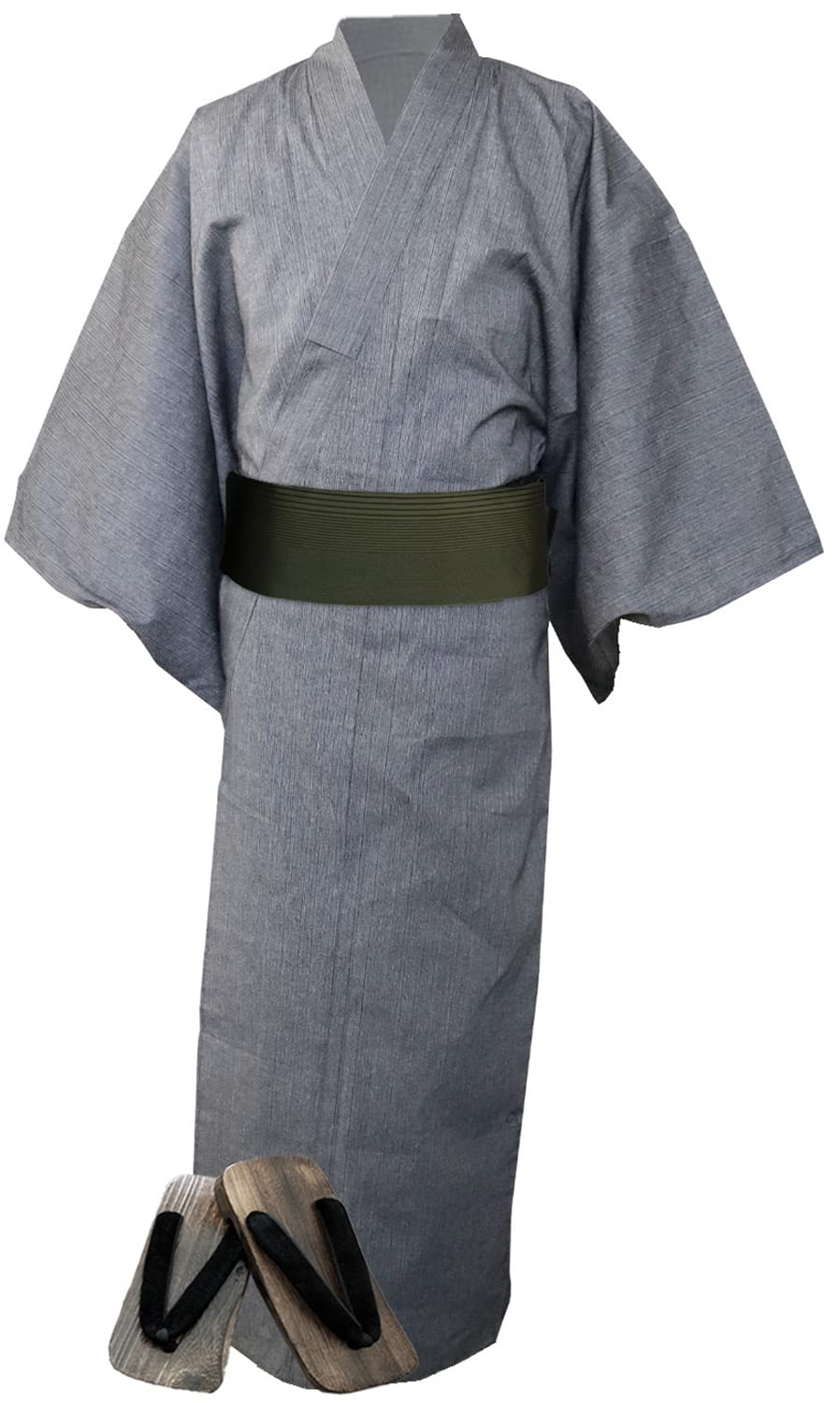

IKS Yukata Set Paulownia Wood Easy to Solid Color 1 Size LL Men s 3-Piece (Yukata, One-Touch Obi, Geta) - Dress, Simple, (No. Gray, (170-180cm))