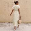 2026 European and American Women's Clothing, Summer New Solid Color V-neck High-waisted Dress Casual Daily Vacation Style