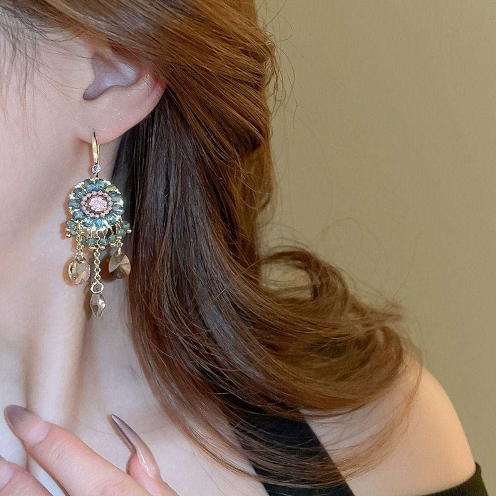 Exaggerated Rhinestone Drop Earrings Pendant Vintage Long Earrings  Girls Gift