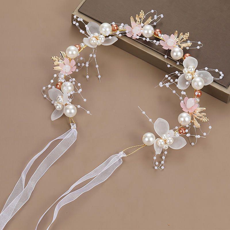 Bridal Pearl Hair Headdress Flower Wreath Bride Garland Head Hoop Headbands Hair Jewelry