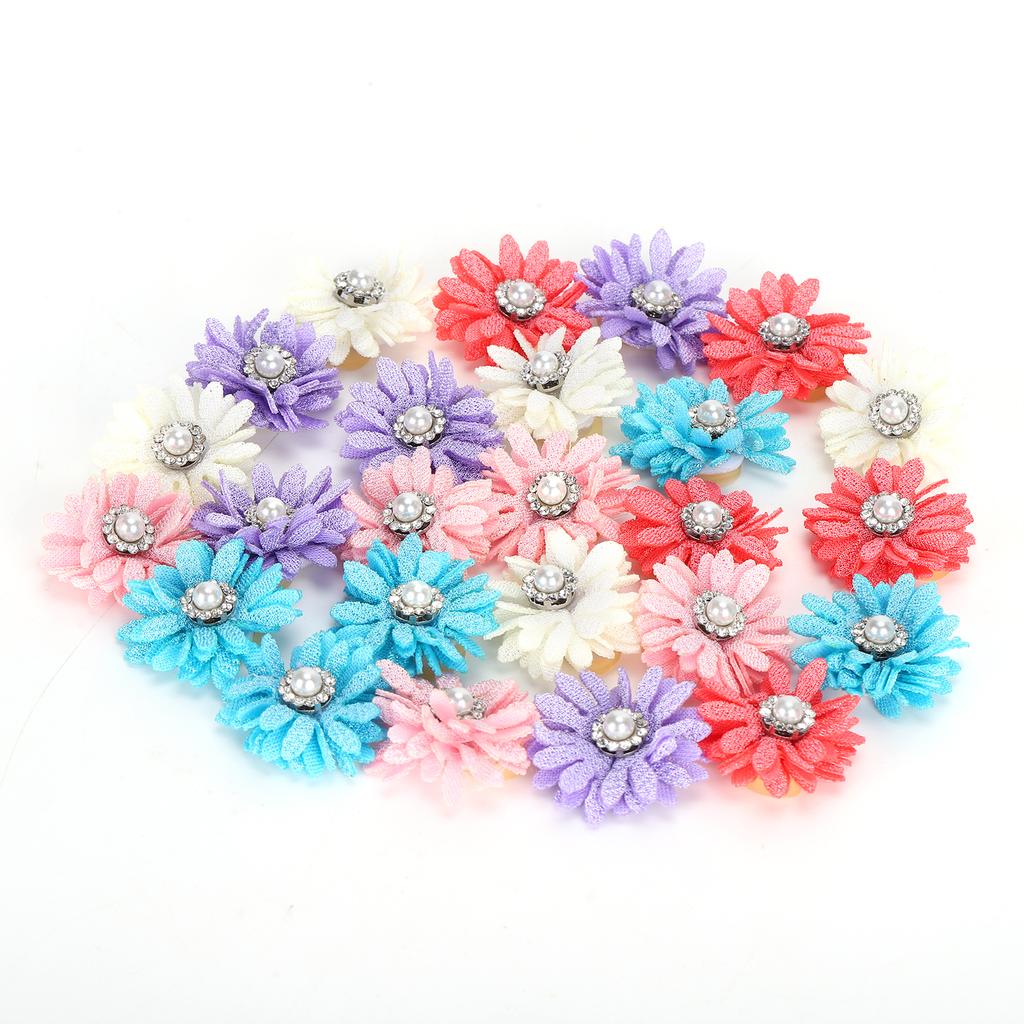 25Pcs/lot Cute Pet Dog Cat Hair Bows Flowers Grooming Bows with Rubber Bands for Pet