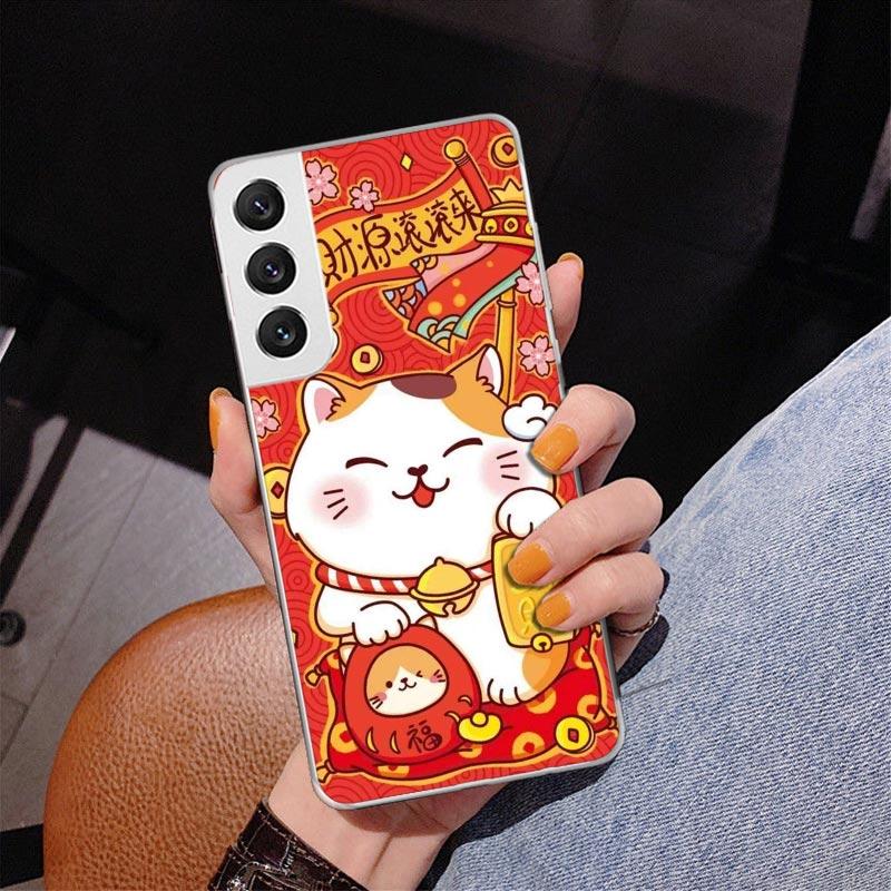 Lucky Cat Maneki Neko Japanese Phnoe Case for Samsung Galaxy S26 S25 Edge S23 S24 Ultra S22 Plus S21 S20 FE Unique Cover Soft Co