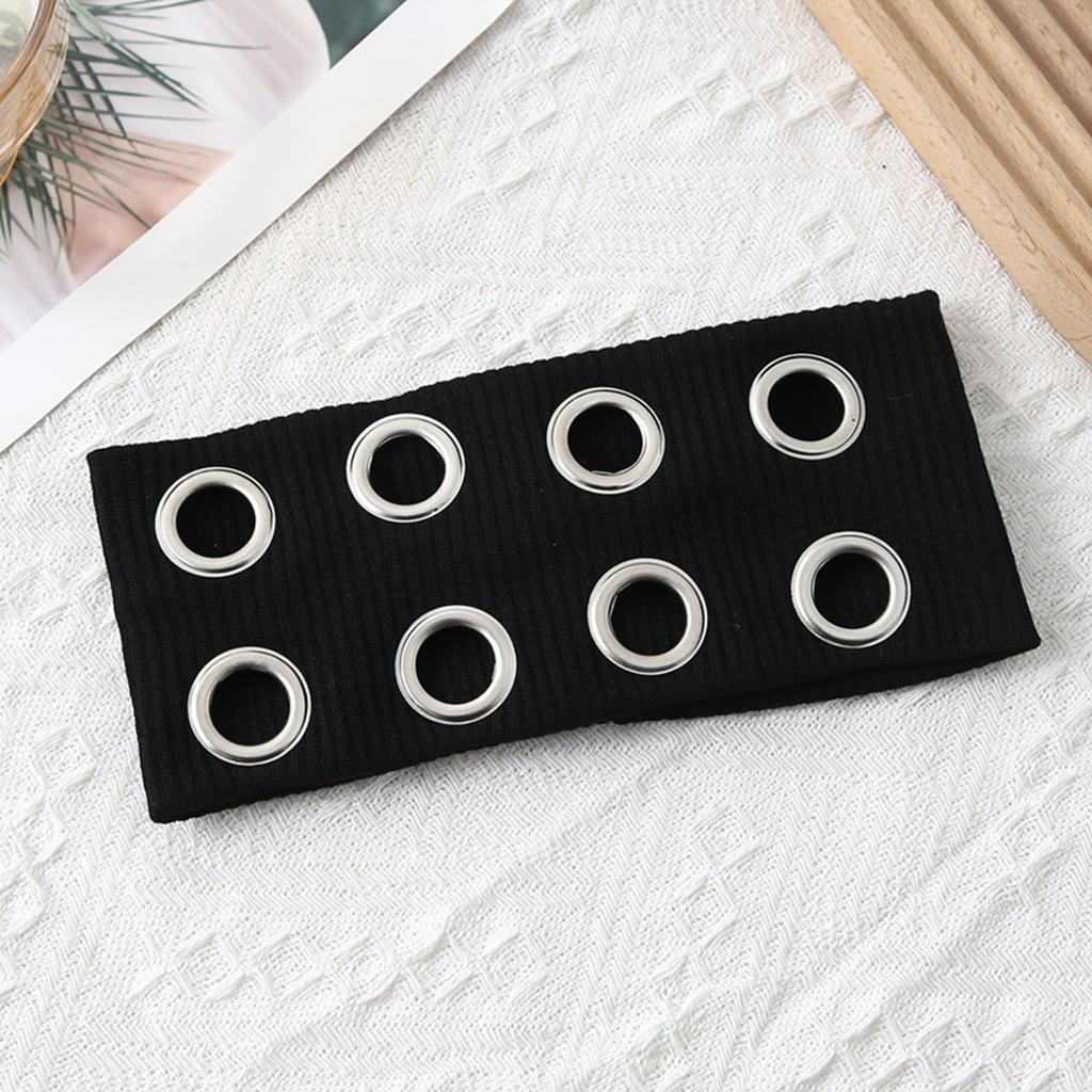 Fashion Ribbed Headbands with Metal Ring Details Stylish Stretch Hair Bands for Women Girls Casual Streetwear Hair Accessories
