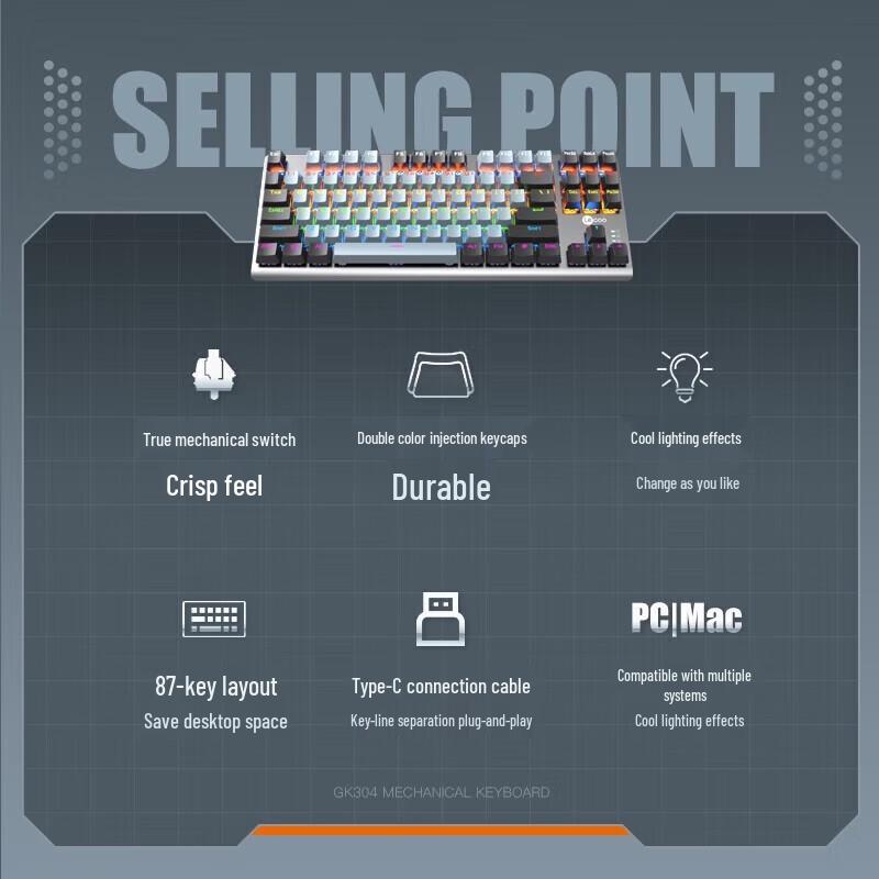 Lenovo Lekoo GK304 Blue Switch 87-Key Wired Mechanical Gaming Keyboard