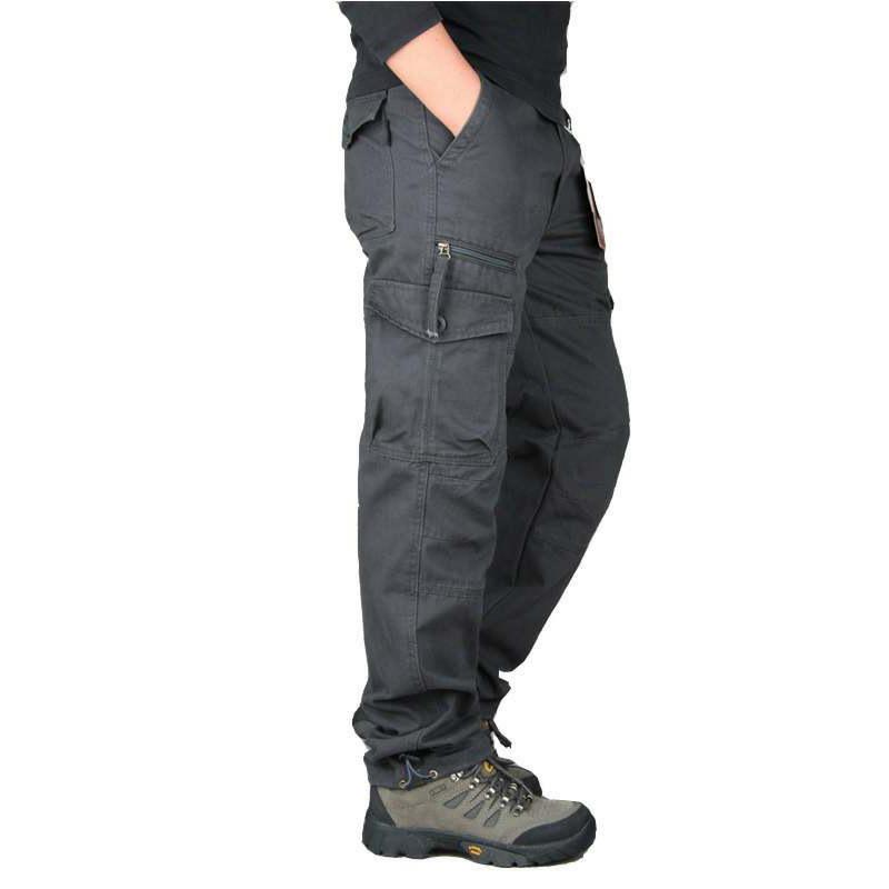 Çok İşlevli Düz Renk Açık Hava Rahat Pantolon Erkek İş Kıyafetleri Pantolon Çok Cepli Pantolon Bol Pantolon Kargo Pantolon