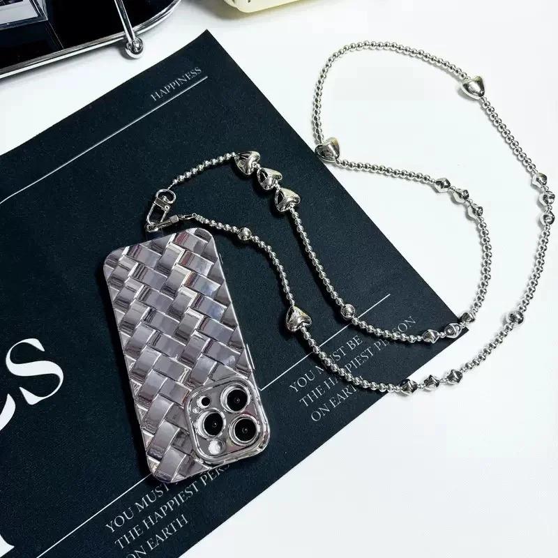 Silver Color Heart-Shaped Beaded Crossbody Phone Chain, Anti-Lost Creative Bag Strap Replacement, Versatile Design for All Occas
