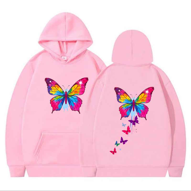 Cool Butterfly Pattern Pattern Hoody Women Hip Hop Street Hoodies Trendy Pocket Clothes Vintage Multicolor Hoodie Spring Autumn