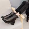 woman Spring 2024 New High-heeled PU  boots Zip Women's boots Cross straps Boots Thick with Fashion Classic 548