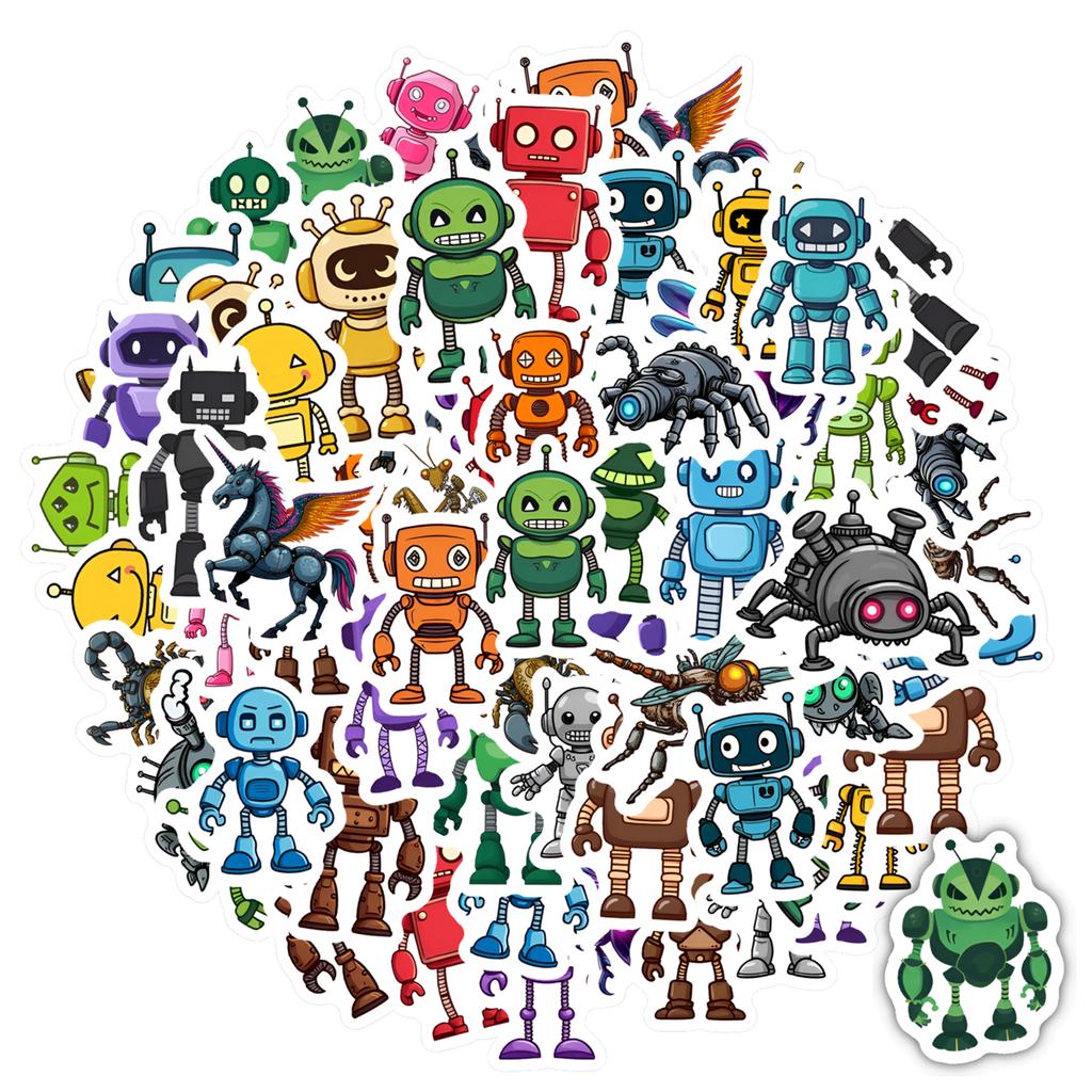 35pcs-50pcs Cartoon Robots Stickers Playful Fantasy Creatures Stationery Stickers Stickers For Guitar DIY Skateboard