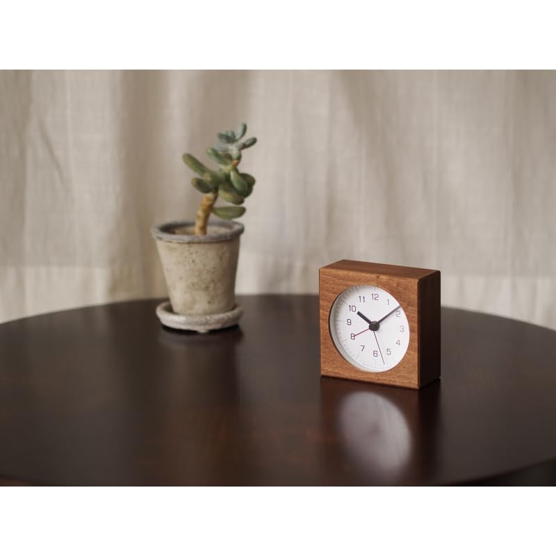 Lemnos Analog Alarm Clock, Natural Wood Grain, Brown, Tsumiki Alarm JH17-04 BW